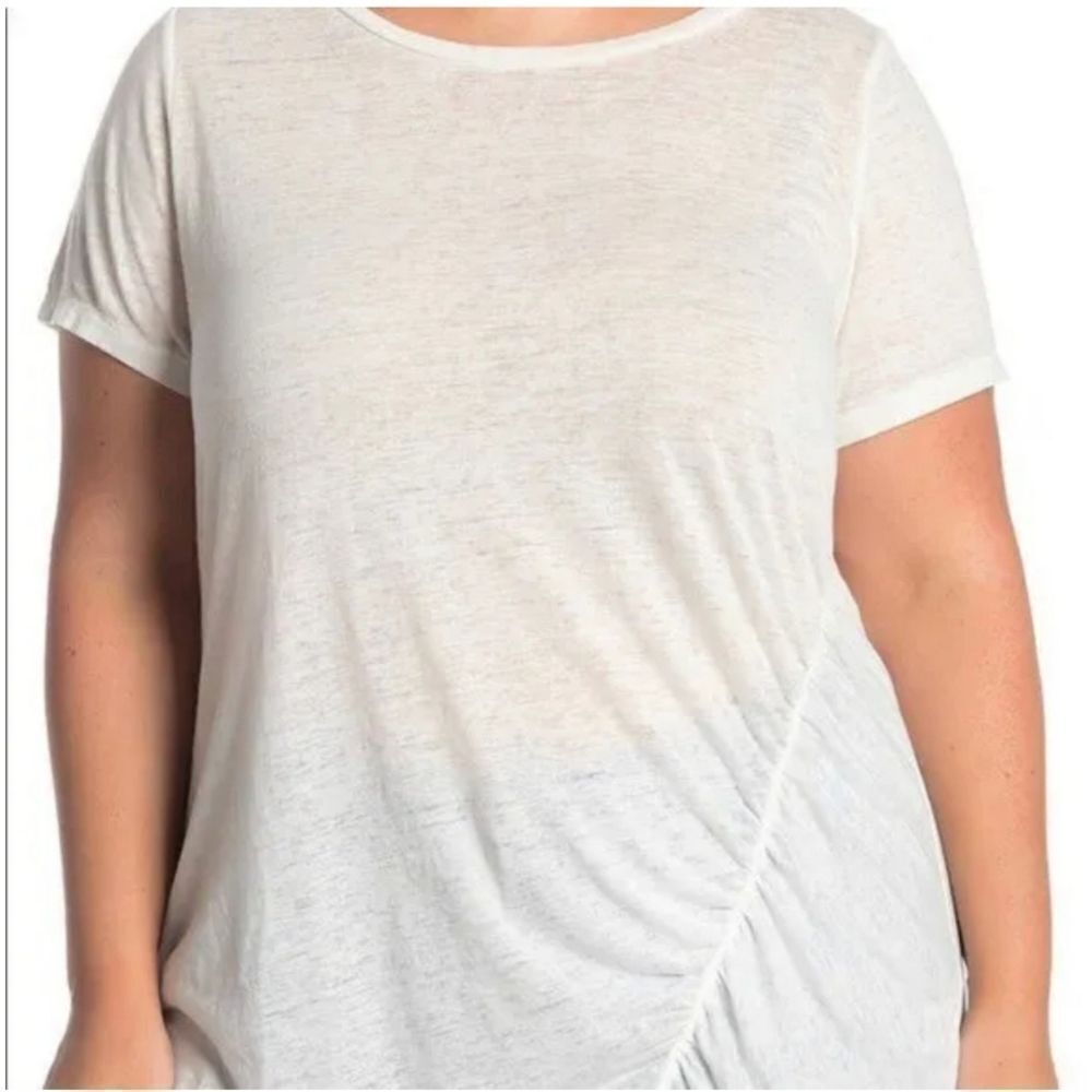 Susina White Snow Burnout Ruched short sleeve Tee shirt SZ 1X XL NWT